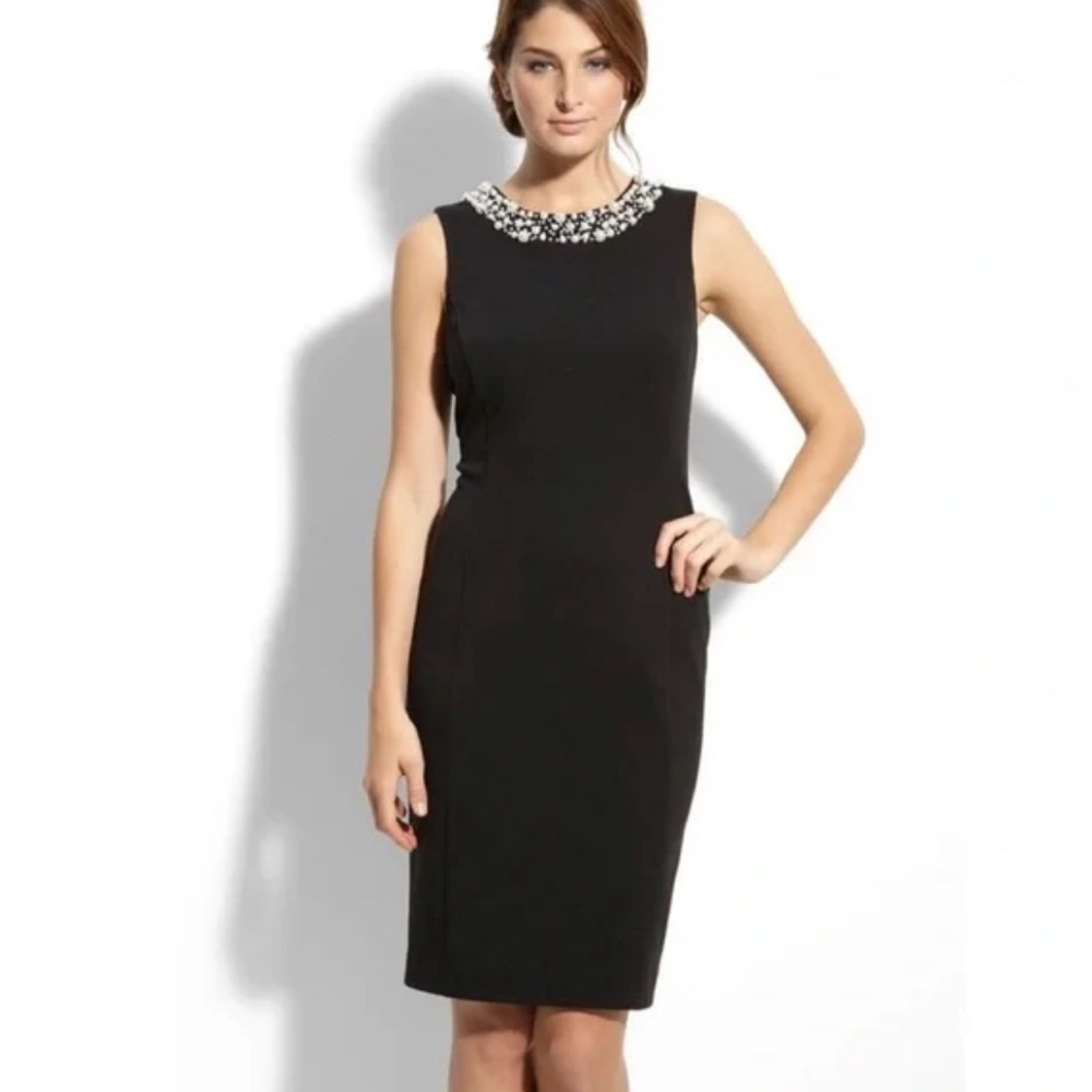 Calvin Klein Breakfast at Tiffany's Black Faux Pearl Neckline Dress